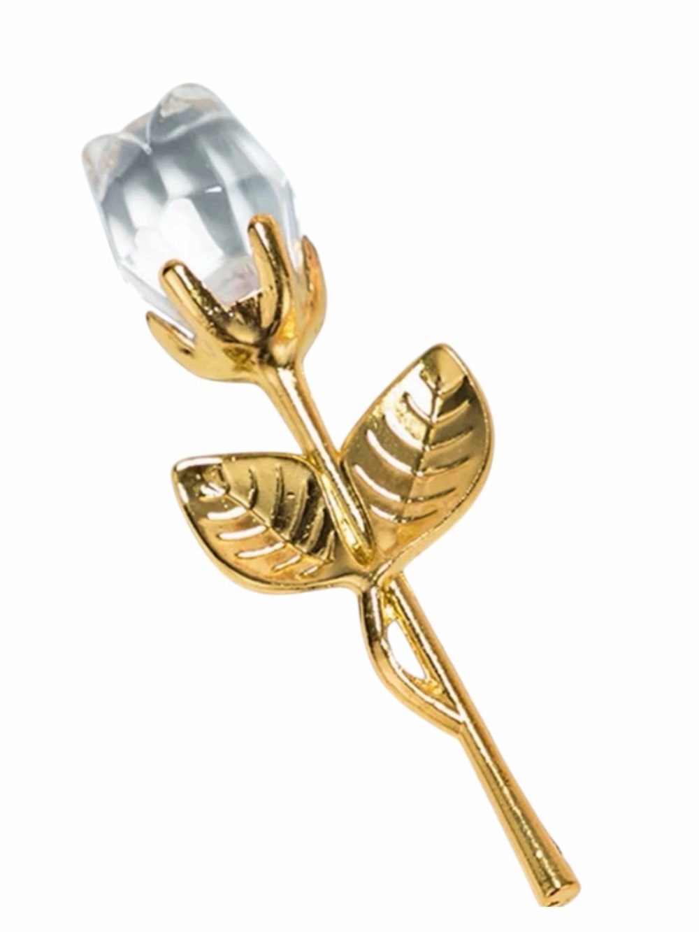 Crystal ~3.25” Clear Rose With Gold Stem Home Decor Display New